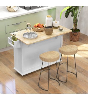 HOMCOM Kitchen Island on Wheels, Kitchen Cart with Drop Leaf, White