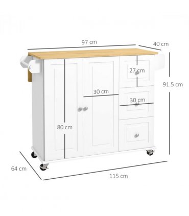 HOMCOM Kitchen Island on Wheels, Kitchen Cart with Drop Leaf, White