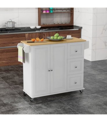 HOMCOM Kitchen Island on Wheels, Kitchen Cart with Drop Leaf, White