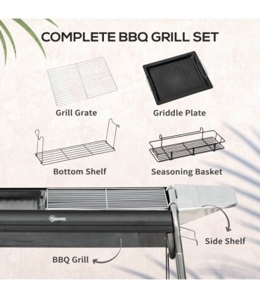 Outsunny Charcoal BBQ Grill with Griddle Plate, Black