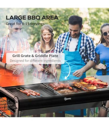 Outsunny Charcoal BBQ Grill with Griddle Plate, Black