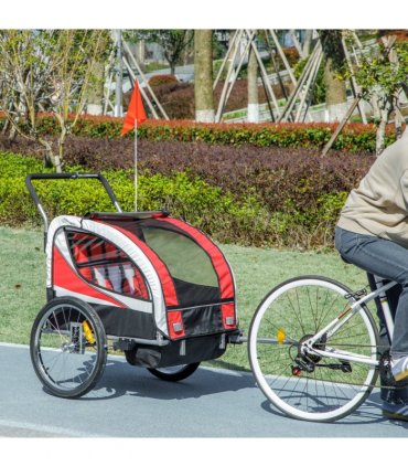 HOMCOM 2 Seat Child Bike Trailer, Baby Bicycle Trailer for 2 Kids, Red
