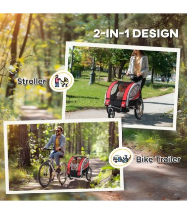 HOMCOM 2 Seat Child Bike Trailer, Baby Bicycle Trailer for 2 Kids, Red