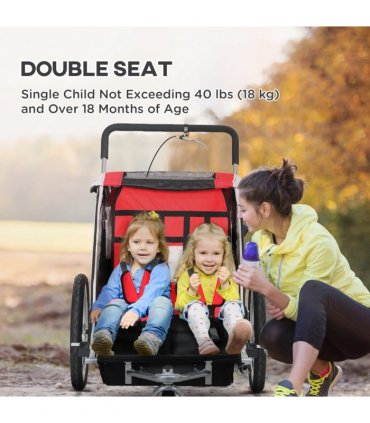HOMCOM 2 Seat Child Bike Trailer, Baby Bicycle Trailer for 2 Kids, Red