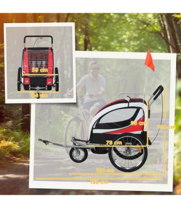 HOMCOM 2 Seat Child Bike Trailer, Baby Bicycle Trailer for 2 Kids, Red
