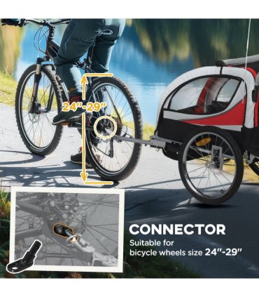 HOMCOM 2 Seat Child Bike Trailer, Baby Bicycle Trailer for 2 Kids, Red