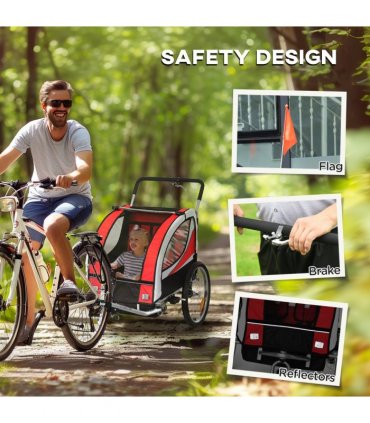 HOMCOM 2 Seat Child Bike Trailer, Baby Bicycle Trailer for 2 Kids, Red