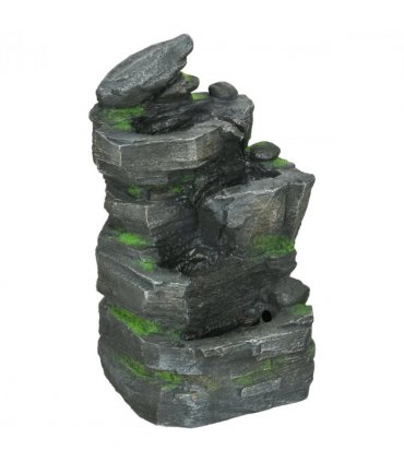 Outsunny Garden Fountain, Outdoor Water Feature With LED Light, Dark Grey