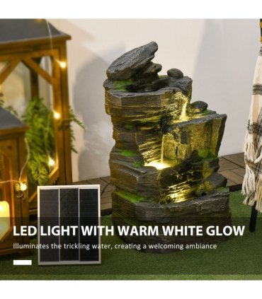 Outsunny Garden Fountain, Outdoor Water Feature With LED Light, Dark Grey