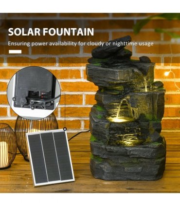 Outsunny Garden Fountain, Outdoor Water Feature With LED Light, Dark Grey