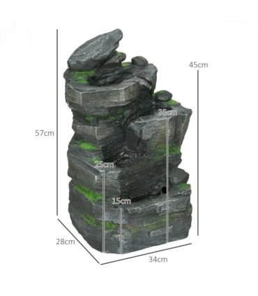 Outsunny Garden Fountain, Outdoor Water Feature With LED Light, Dark Grey