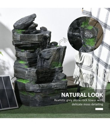 Outsunny Garden Fountain, Outdoor Water Feature With LED Light, Dark Grey