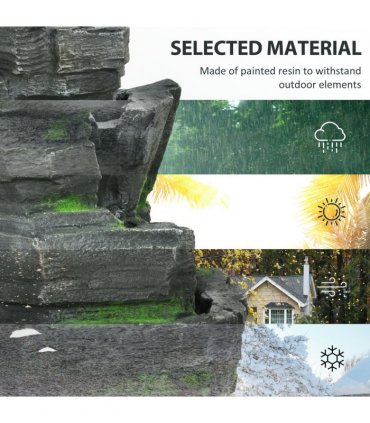 Outsunny Garden Fountain, Outdoor Water Feature With LED Light, Dark Grey