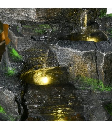 Outsunny Garden Fountain, Outdoor Water Feature With LED Light, Dark Grey