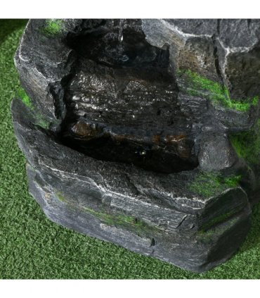 Outsunny Garden Fountain, Outdoor Water Feature With LED Light, Dark Grey