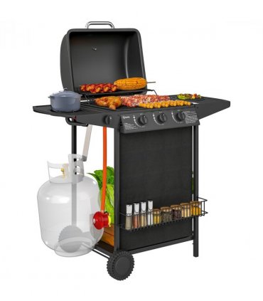 Outsunny 4 Burner Gas Barbecue Grill Portable Gas BBQ Grill with Lid, Black