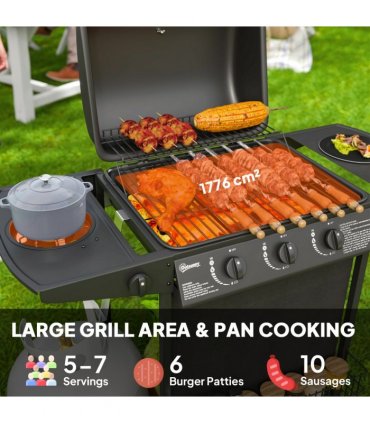 Outsunny 4 Burner Gas Barbecue Grill Portable Gas BBQ Grill with Lid, Black