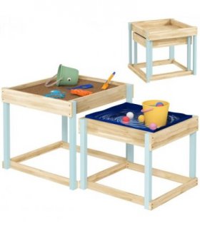 AIYAPLAY 2 PCS Wooden Sandpits, Sand and Water Play Tables with Bottom Liner