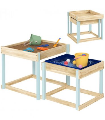 AIYAPLAY 2 PCS Wooden Sandpits, Sand and Water Play Tables with Bottom Liner