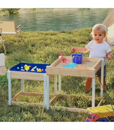 AIYAPLAY 2 PCS Wooden Sandpits, Sand and Water Play Tables with Bottom Liner