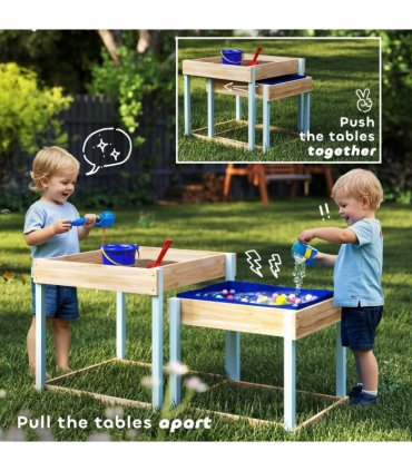 AIYAPLAY 2 PCS Wooden Sandpits, Sand and Water Play Tables with Bottom Liner