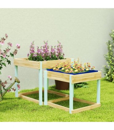AIYAPLAY 2 PCS Wooden Sandpits, Sand and Water Play Tables with Bottom Liner