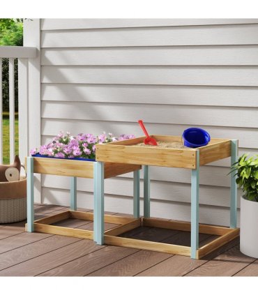 AIYAPLAY 2 PCS Wooden Sandpits, Sand and Water Play Tables with Bottom Liner