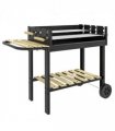 Outsunny Charcoal BBQ Grill with Side Table, Storage Shelf and Wheels