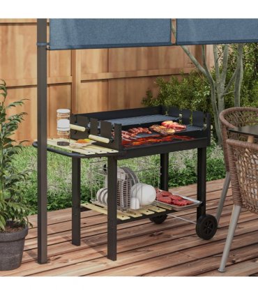 Outsunny Charcoal BBQ Grill with Side Table, Storage Shelf and Wheels