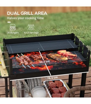 Outsunny Charcoal BBQ Grill with Side Table, Storage Shelf and Wheels