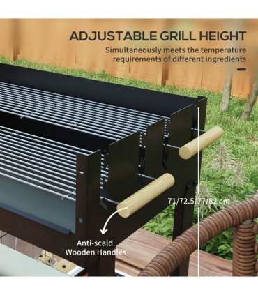 Outsunny Charcoal BBQ Grill with Side Table, Storage Shelf and Wheels