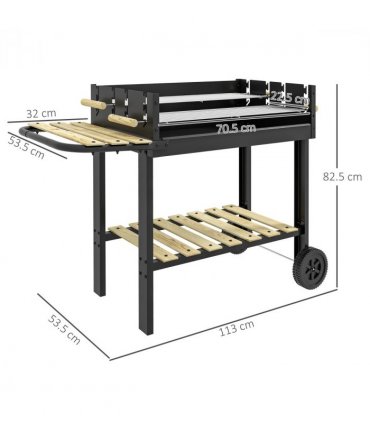 Outsunny Charcoal BBQ Grill with Side Table, Storage Shelf and Wheels