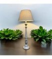 AcaciaHome Stylish & Elegant Tall Wooden Grey Washed 60 cm Table Lamp with Taupe Linen Shade – Energy-Efficient E27 Bulb with Shabby Chic Lighting for Bedroom, Living Room & Office