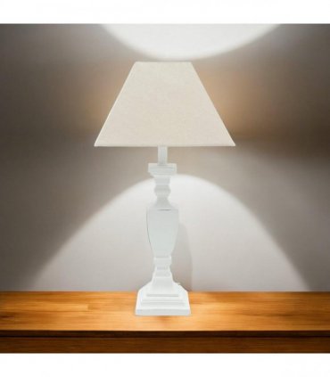 AcaciaHome Stylish & Elegant Tall Wooden Grey Washed 43 cm Table Lamp with Taupe Linen Shade – Energy-Efficient E27 Bulb with Shabby Chic Lighting for Bedroom, Living Room & Office