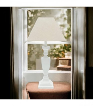 AcaciaHome Stylish & Elegant Tall Wooden Grey Washed 43 cm Table Lamp with Taupe Linen Shade – Energy-Efficient E27 Bulb with Shabby Chic Lighting for Bedroom, Living Room & Office