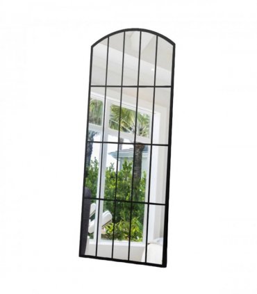 AcaciaHome Stylish 170cm Framed Arched Wall Mirror, Black Cast Iron Wall Mounted Mirror with Clear Glass, Mid Century Modern Decorative Mirror for Living Room, Entryway, Indoor or Outdoor Use