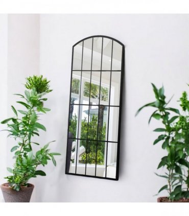 AcaciaHome Stylish 170cm Framed Arched Wall Mirror, Black Cast Iron Wall Mounted Mirror with Clear Glass, Mid Century Modern Decorative Mirror for Living Room, Entryway, Indoor or Outdoor Use