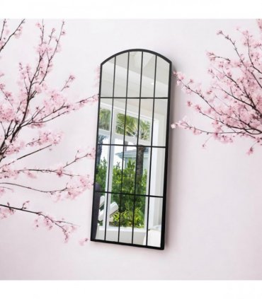 AcaciaHome Stylish 170cm Framed Arched Wall Mirror, Black Cast Iron Wall Mounted Mirror with Clear Glass, Mid Century Modern Decorative Mirror for Living Room, Entryway, Indoor or Outdoor Use
