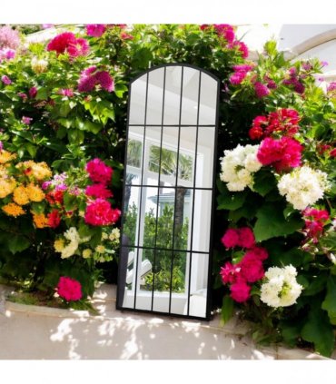 AcaciaHome Stylish 170cm Framed Arched Wall Mirror, Black Cast Iron Wall Mounted Mirror with Clear Glass, Mid Century Modern Decorative Mirror for Living Room, Entryway, Indoor or Outdoor Use