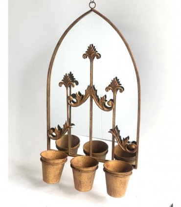 Stylish & Elegant Wall Mirror with Triple/Single Planter – Stylish Hanging Mirror with Built-In Plant Holders Indoor & Outdoor Décor for Living Rooms, Hallways, Gardens, or Office (75cm)