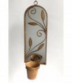 Rusty Arched 60cm Metal Garden Wall Mirror with Planter – Stylish & Durable Floral Design for Outdoor Patio, Balcony, Porch, or Indoor Decor – Vintage Patina Accent for Any Space (Light Brown)