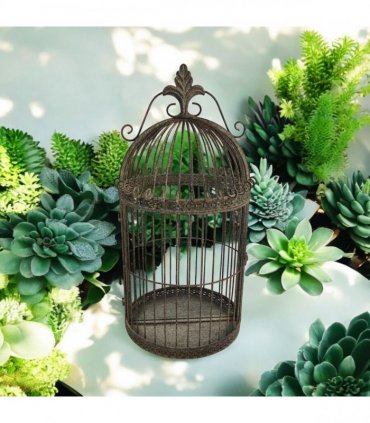 Durable Rustic Metal Bird Cage Wall Mirror 63cm Fleur De Lys Design Vintage-Style Garden Indoor & Outdoor Use Décor Perfect as a Decorative Mirror or Flower Display. (Silver)
