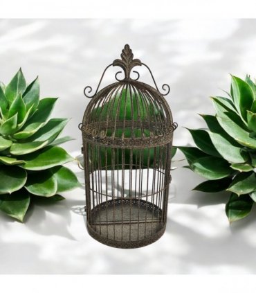 Durable Rustic Metal Bird Cage Wall Mirror 63cm Fleur De Lys Design Vintage-Style Garden Indoor & Outdoor Use Décor Perfect as a Decorative Mirror or Flower Display. (Silver)