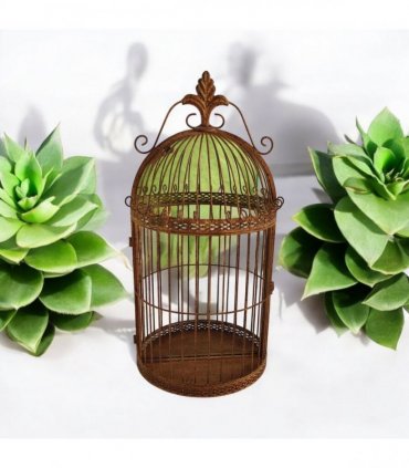Durable Rustic Metal Bird Cage Wall Mirror 63cm Fleur De Lys Design Vintage-Style Garden Indoor & Outdoor Use Décor Perfect as a Decorative Mirror or Flower Display. (Brown)
