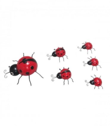 AcaciaHome Durable & Stylish Metal Ladybird Garden Decor Set of 6, Durable Weatherproof Hanging Wall Art, Rust-Resistant Glossy Red Ladybird Sculptures for Fence, Porch, Balcony & Patio