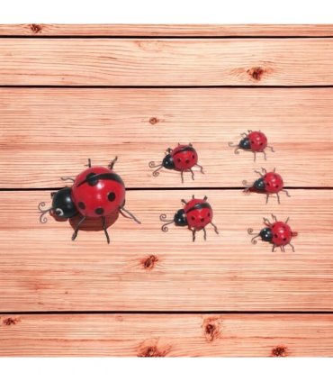 AcaciaHome Durable & Stylish Metal Ladybird Garden Decor Set of 6, Durable Weatherproof Hanging Wall Art, Rust-Resistant Glossy Red Ladybird Sculptures for Fence, Porch, Balcony & Patio