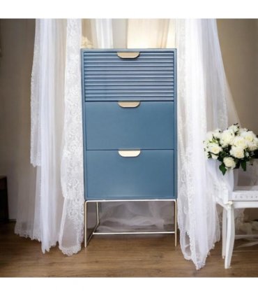 Contemporary and Stylish 64CM Wooden 3 Drawer Bedside Table - Compact Storage Solution with Smooth Sleek Design Wood Frame Drawer Slides for Easy Access to Home Essentials (Blue)