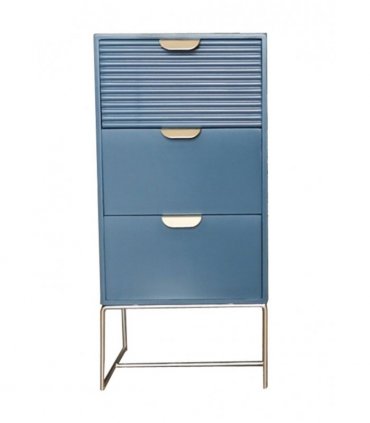 Contemporary and Stylish 64CM Wooden 3 Drawer Bedside Table - Compact Storage Solution with Smooth Sleek Design Wood Frame Drawer Slides for Easy Access to Home Essentials (Blue)