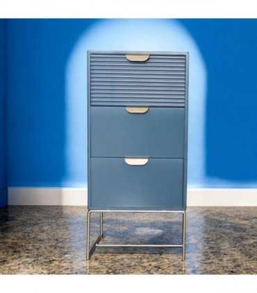 Contemporary and Stylish 64CM Wooden 3 Drawer Bedside Table - Compact Storage Solution with Smooth Sleek Design Wood Frame Drawer Slides for Easy Access to Home Essentials (Blue)