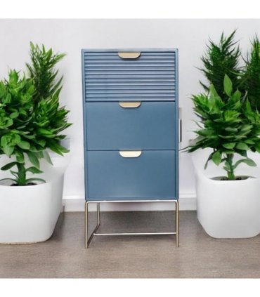 Contemporary and Stylish 64CM Wooden 3 Drawer Bedside Table - Compact Storage Solution with Smooth Sleek Design Wood Frame Drawer Slides for Easy Access to Home Essentials (Blue)